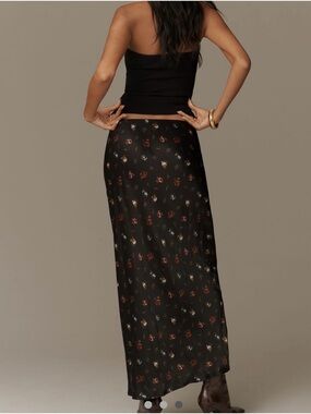 Anthropologie Black Maxi Skirt with Subtle Floral Print